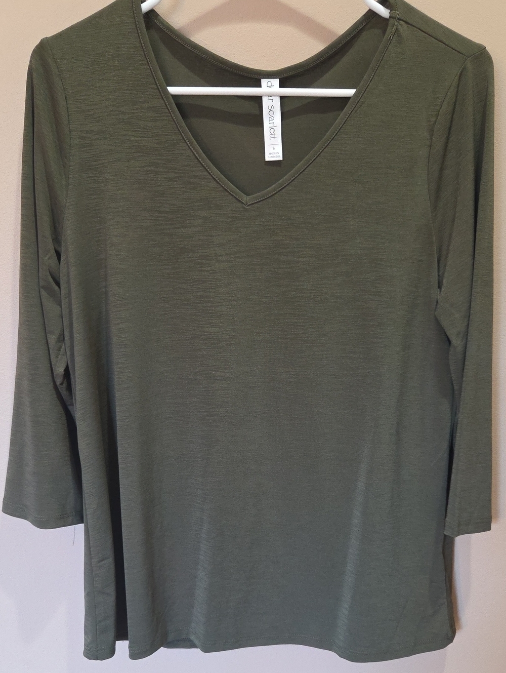 Solid Olive Green V-Neck Top